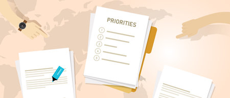 Priority list of priorities important task first prioritize to do action agenda paper folderのイラスト素材