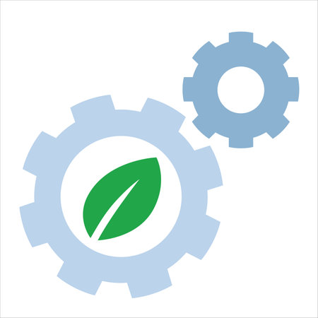 interconnected gear with green leaf icon symbol of cooperation partnership management for eco friendly sustainable environment systemのイラスト素材
