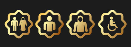 Restroom toilet closet sign symbol man woman Islam style gold pattern golden outlineのイラスト素材