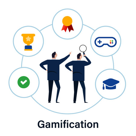 Gamification concept interactive icon set in business application and operation integrating game achievementのイラスト素材