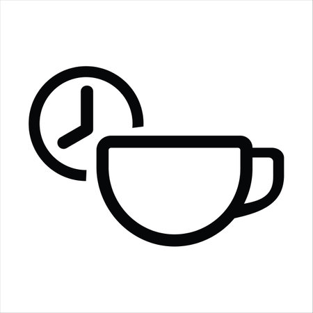 Coffee break black and white outline icon illustration cup glass and clock take a break conceptのイラスト素材