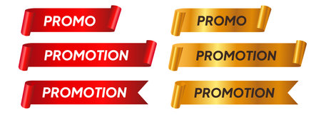 promotion ribbon gold and red collection with text shiny text tag designのイラスト素材