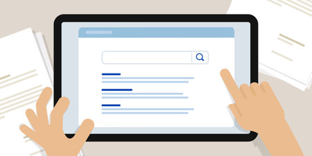 Search engine result page on device tablet screenのイラスト素材