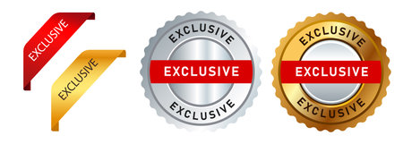 exclusive red gold and silver circle badge label sticker sign offer promotion commerceのイラスト素材