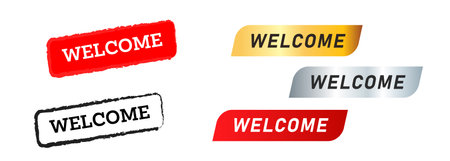 welcome black red gold and silver square stamp label sticker greeting conversationのイラスト素材