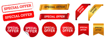 special offer red gold rubber stamp and sticky label sticker for promotion marketing advertisingのイラスト素材