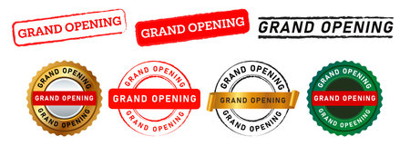 grand opening stamp and seal badge label sticker sign for ceremony celebration eventのイラスト素材