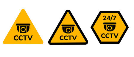 CCTV watching sign surveillance camera under graphic set yellow sticker label sign caution zone area