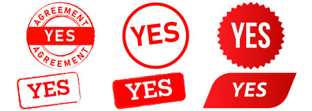 Yes stamp red badge agreement decision right approved agree allowed acceptance confirmation vote sign symbol design set collectionのイラスト素材