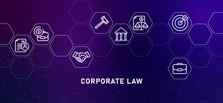 Corporate Law gradient header financial employee rights contract protection agreement business legal attorney for company design icon background bannerのイラスト素材