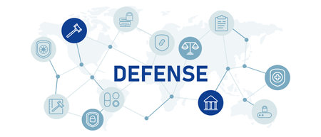 Defense icon set with illustration law protection safety insurance policy medical healthcare medicine cybersecurity shield security data system access password verification court punishment designのイラスト素材