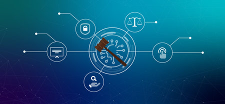 AI ethics infographic principles ethical frameworks in advanced technology futuristic digital network data protection justice autonomy explainability and transparencyのイラスト素材