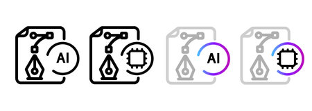 AI creative design icon set with pen tool generative artificial intelligence automated graphic...