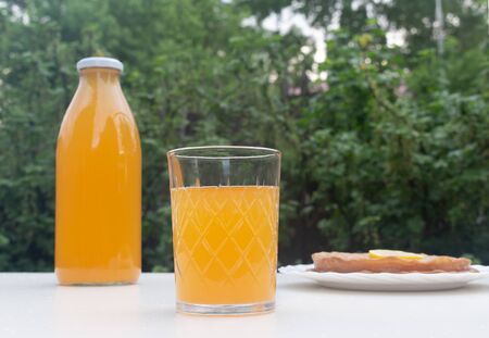 Healthy drink Kombucha in a glass on nature.の写真素材
