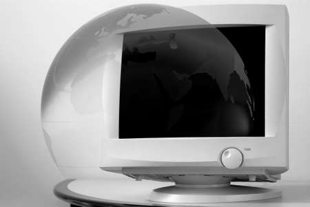 monitor with globeの写真素材