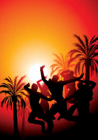 Illustration of people against palm treesのイラスト素材