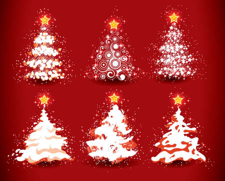 Christmas trees on a red backgroundのイラスト素材