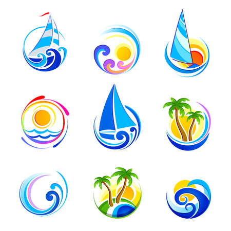 collection of sea icons and summer vacationのイラスト素材