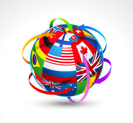 World flags sphere. Vector illustrationのイラスト素材
