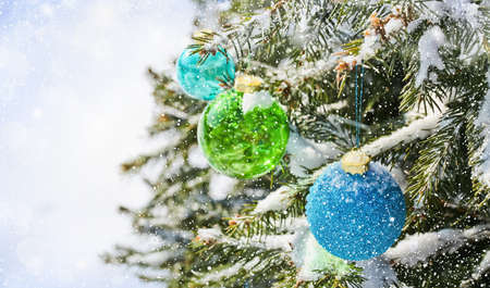 Colored balls on the Christmas treeの写真素材