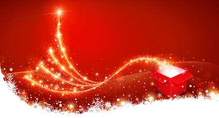 Christmas background with magic box and Christmas Treeのイラスト素材