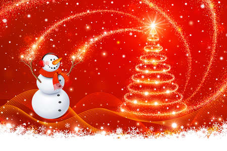 Snowman with Christmas treeのイラスト素材