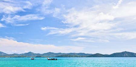 Boat and islands in andaman sea Thailandの写真素材