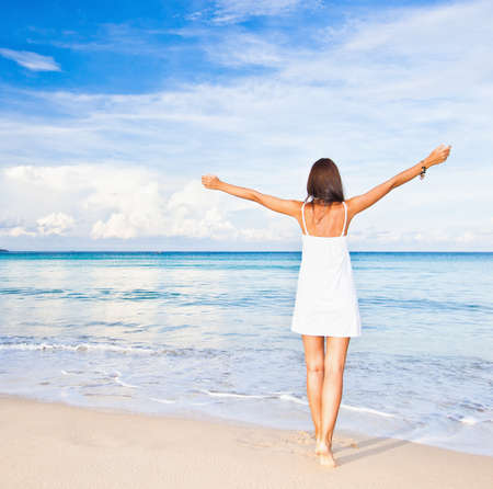 Young girl relaxing on beachの写真素材