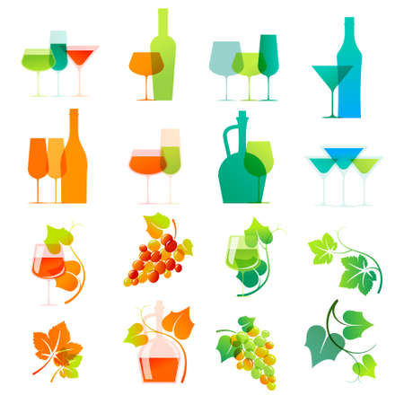 Colorful wine iconsのイラスト素材