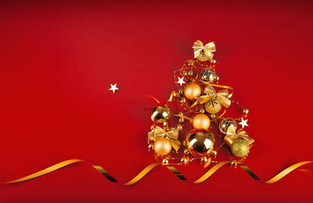 Christmas tree with golden ballsの写真素材