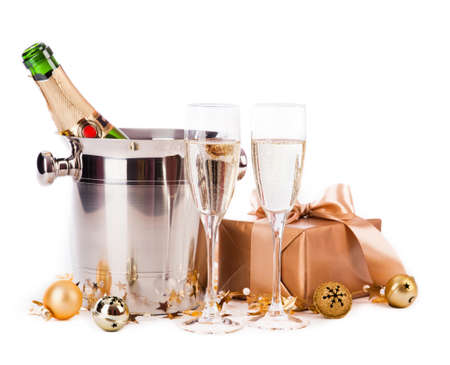 Champagne isolated on whiteの写真素材