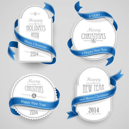  Collection of Christmas emblems with ribbonsのイラスト素材
