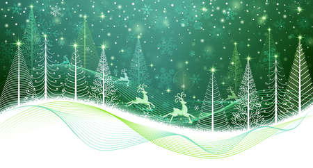 Christmas forest with magical reindeer and abstract treesのイラスト素材