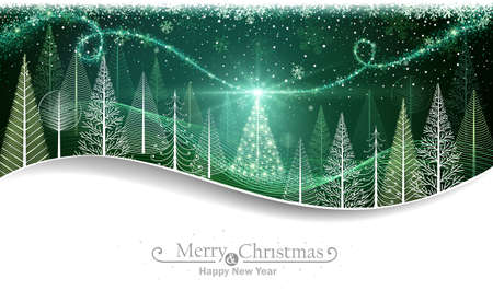 Christmas forest with abstract trees and magical Christmas treeのイラスト素材