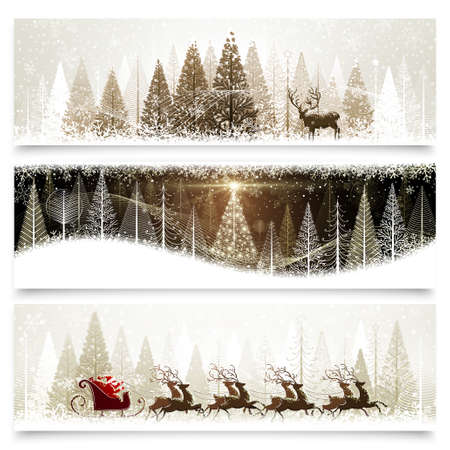 Collection of banners with Christmas landscapesのイラスト素材