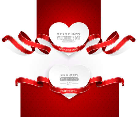 Valentines Day emblems with red ribbons  Vectorのイラスト素材