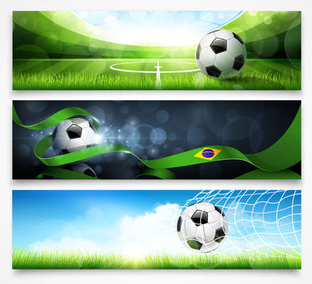 Set of football banners with shadow on a light backgroundのイラスト素材
