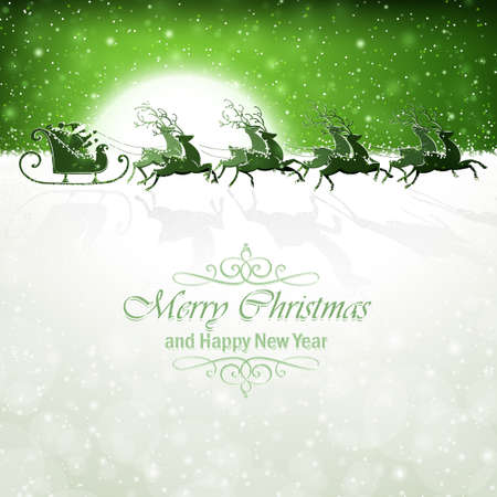 Santa Claus rides in a reindeer sleighのイラスト素材