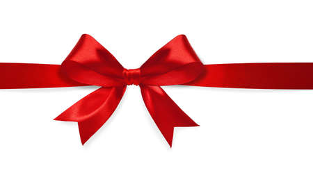 Red satin bow isolated on white backgroundの写真素材