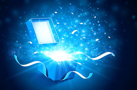 Open gift box with bright rays of light Open gift box with bright rays of light