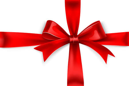 Red satin bow isolated on white background. Vector illustration, only gradient mesh and gradients.のイラスト素材
