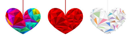 Set of color polygonal hearts. Vector illustrationのイラスト素材