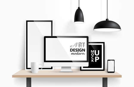 Modern workspace design mock up background. Vectorのイラスト素材