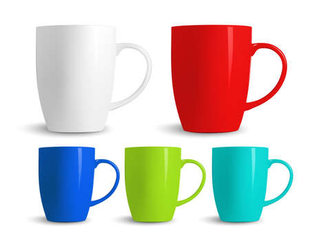 Set of colored cups isolated on white background. Vectorのイラスト素材