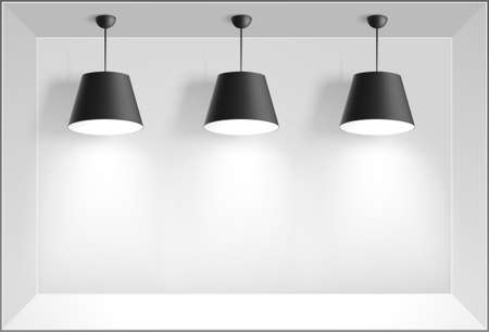 Gallery Interior with three black lamps. Vector illustrationのイラスト素材