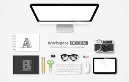 Creative Workspace, set of objects for business. Vector illustrationのイラスト素材