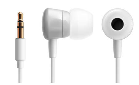 White headphones close up isolated on white. Vector illustrationのイラスト素材