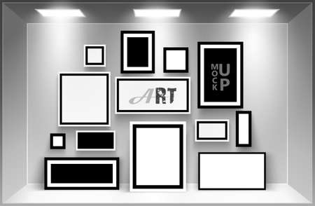 Gallery Interior with photo frames template. Vector illustrationのイラスト素材