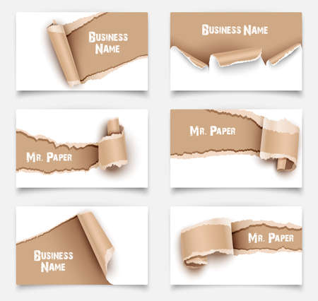 Set of business cards with torn paper. Vector illustrationのイラスト素材