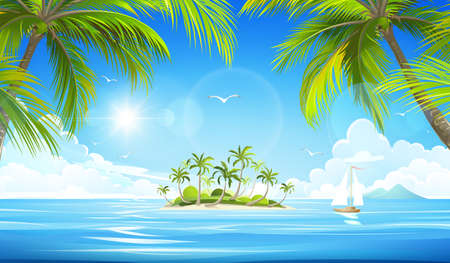 Tropical island with palm trees. Vector illustration